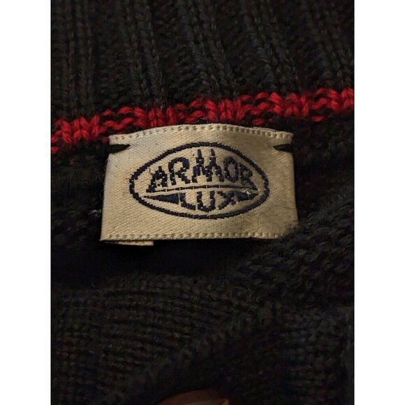 Armor Lux Wool Blend Pullover Sweater Mens M Black Button Up Mock Neck Ribbed - Picture 5 of 7